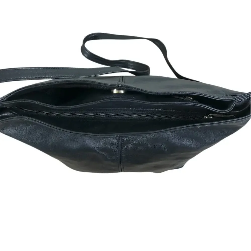 S.A.S. Genuine Leather Crossbody Bag Black Slouchy Everyday Timeless Made In USA